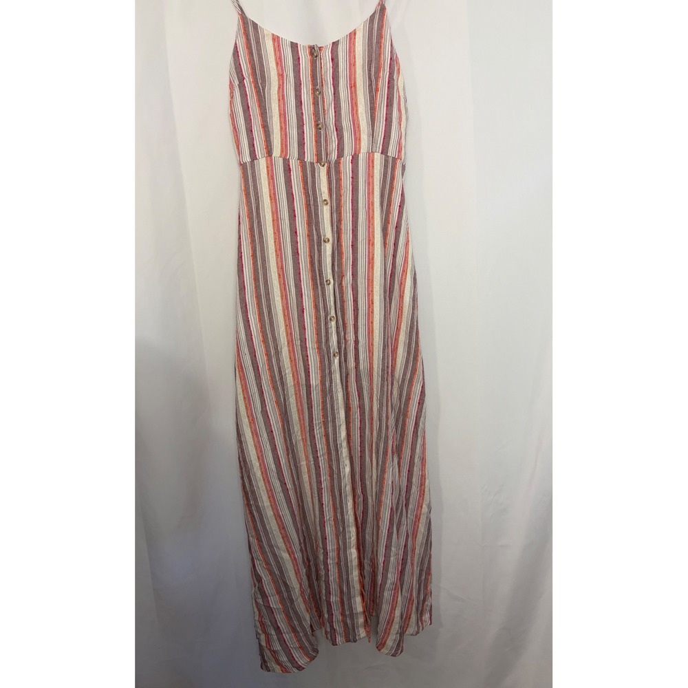 Harper Heritage Women Large‎ Striped Maxi Dress Button Front Coastal Rayon Large